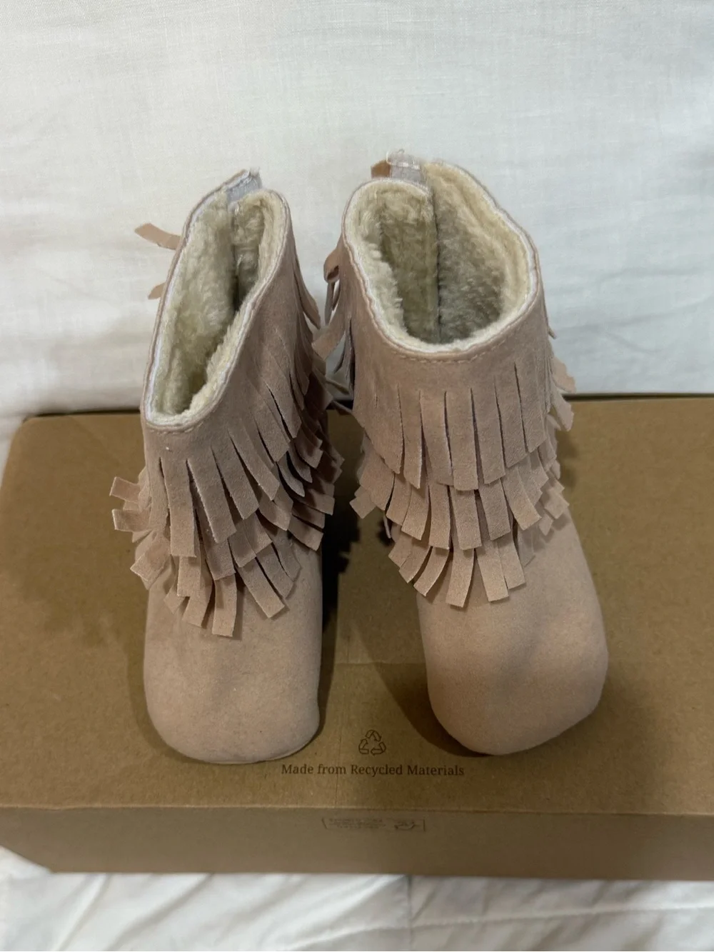 Kids Fringe Booties in Light Beige - Cozy Winter Style